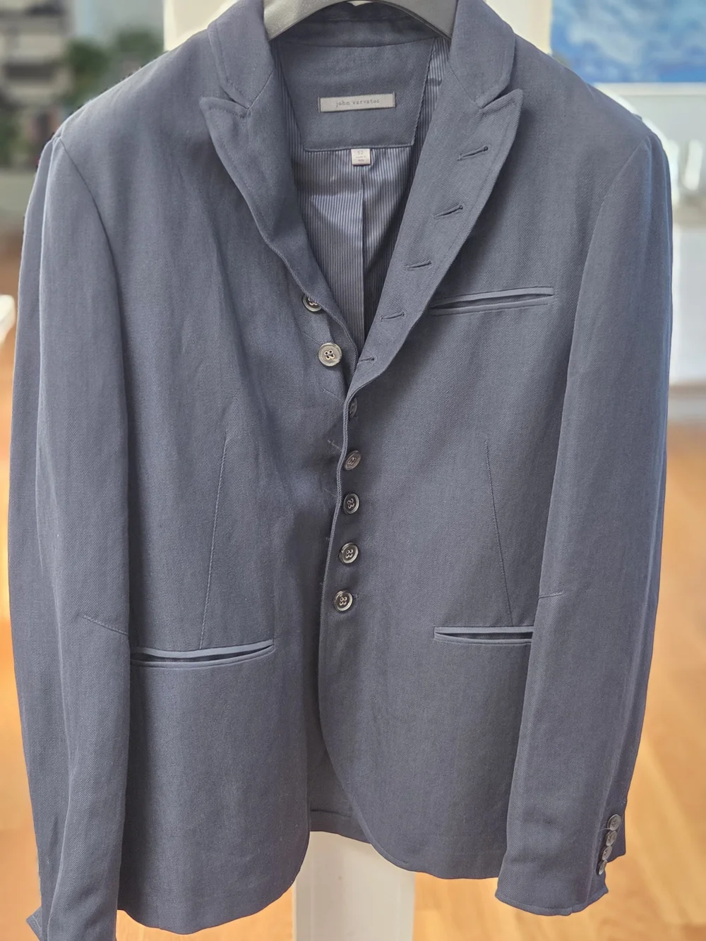 John Varvatos Men’s Navy Blue Button Up Linen/Wool Blend Woodward Jacket 52EU